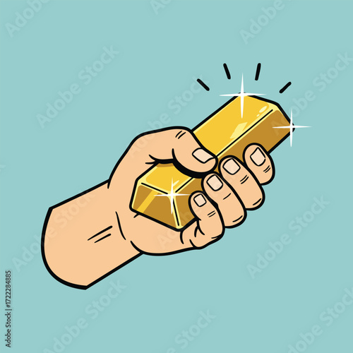 Hand Holding Gold Bar Icon Wealth and Investment Symbol Illustration