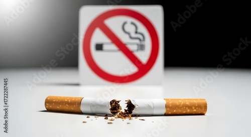 Broken cigarette with no smoking sign, stop smoking concept.