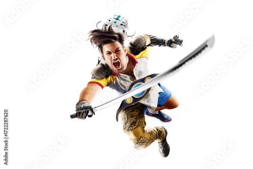 Canvas Print Funny collage of many kinds of sports and hobbies in one person