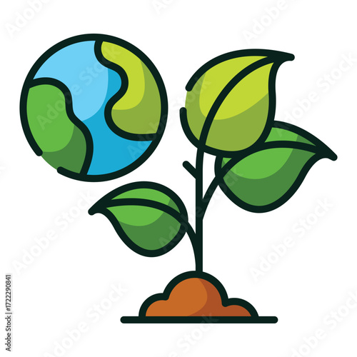 An icon of a sprout and a stylized Earth