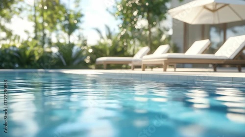 Palm trees, sun shining, tropical outdoor setting.