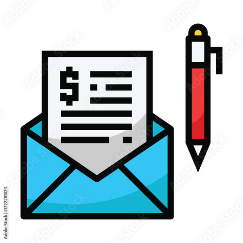 An open envelope with a document and a red pen