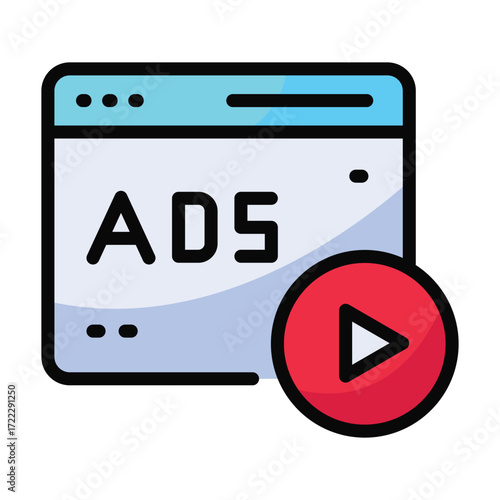 Advertising popup window with play button icon