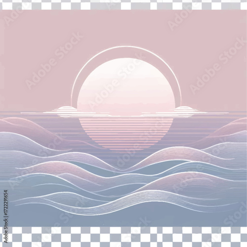 Gentle pastel sunset over ocean waves creating a serene and calming atmosphere.