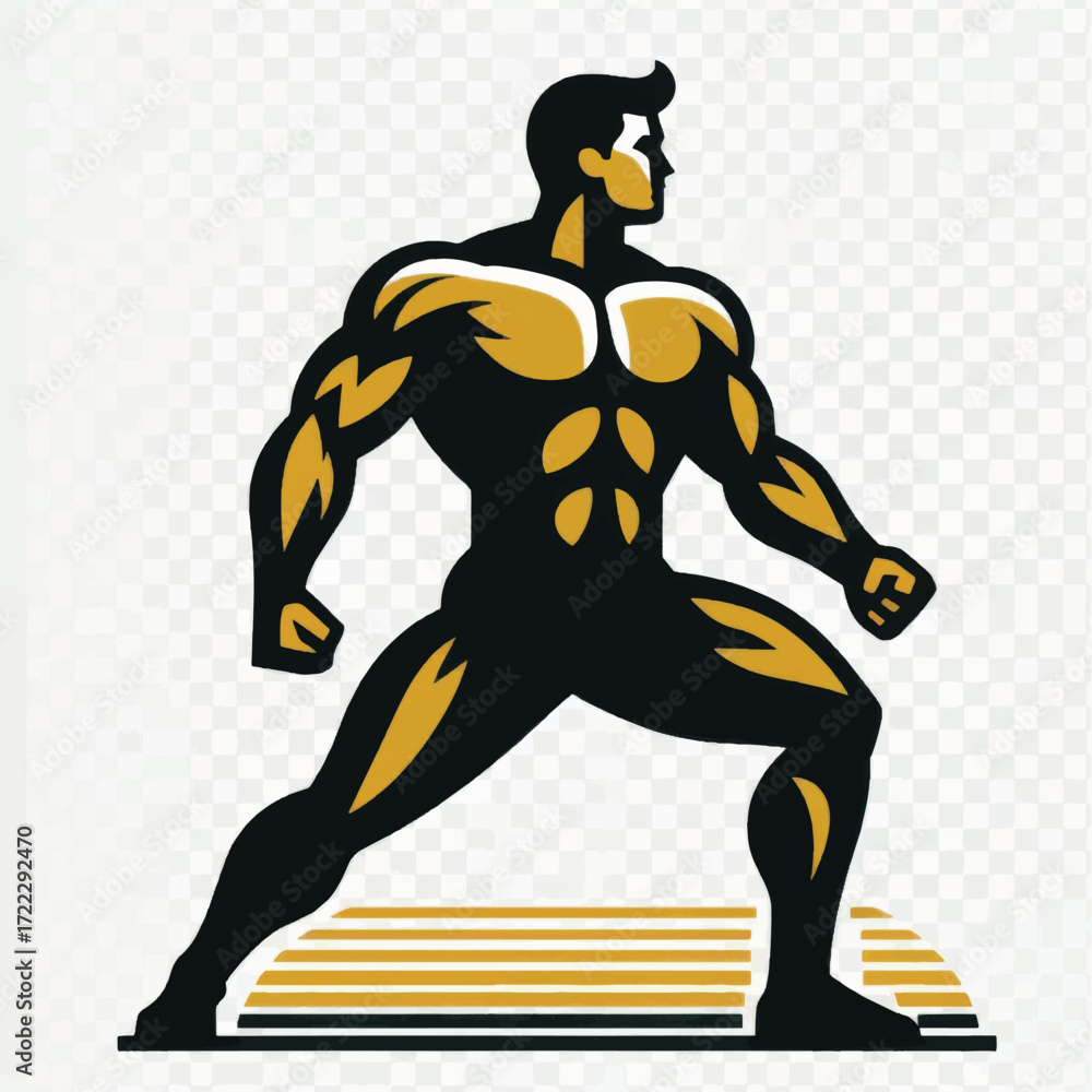 Fototapeta premium Muscular bodybuilder in a dynamic pose showcasing strength and fitness.