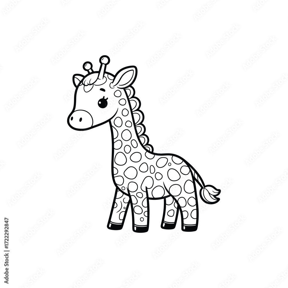 Fototapeta premium Cute cartoon giraffe standing with playful expression