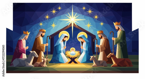 Christmas icon vector celebrate christmas nativity scene with mary joseph baby jesus and three wise men vector illustration art