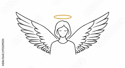 Christmas icon vector angel drawing with wings and halo vector illustration religious spiritual art design clip art heavenly being