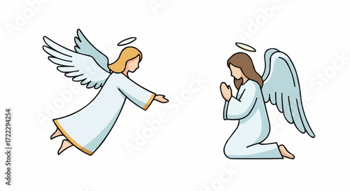 Christmas icon vector angel illustration of guardian angel and praying angel for religious and spiritual themes drawing art