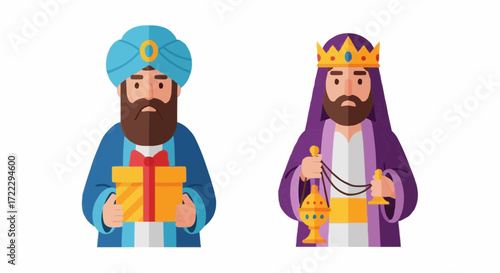 Christmas icon vector three wise men christmas nativity scene vector illustration magi kings with gifts and frankincense myrrh gold