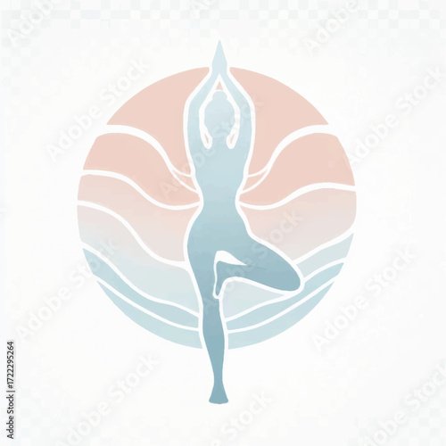 Yoga pose silhouette in front of a colorful sunset background.