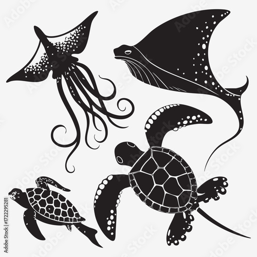 A beautiful sea turtle vector illustration in a seamless marine animal pattern