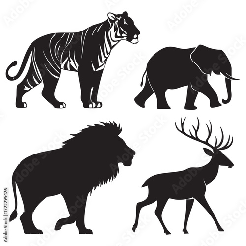 Wild animals silhouette vector illustration of a set of black isolated mammals
