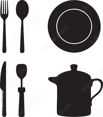 A vector illustration of kitchen utensils with a fork, knife, and spoon for a restaurant menu design