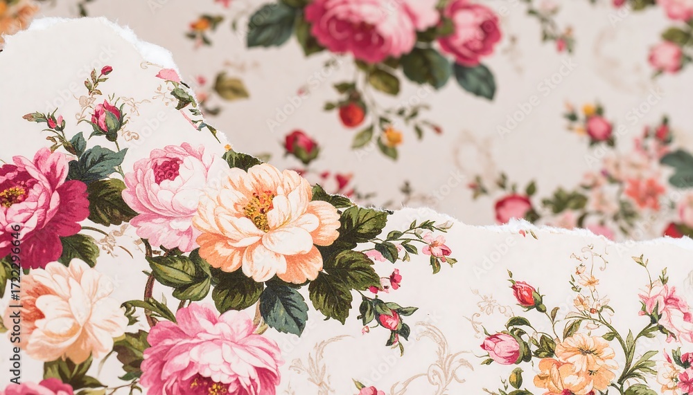 Obraz premium Floral fabric pattern, torn edges
