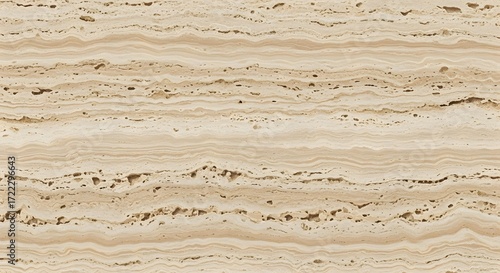 Exquisite Natural Stone Texture An Expansive Beige Landscape of Travertine-Inspired Bands, Pits, and Porous Depths, Perfect for Textural Backdrops and Organic Designs!