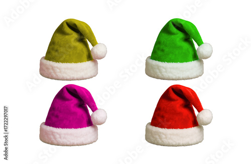 Colorful Santa Hats – Festive Christmas Set in Red, Green, Yellow-Green, and Magenta