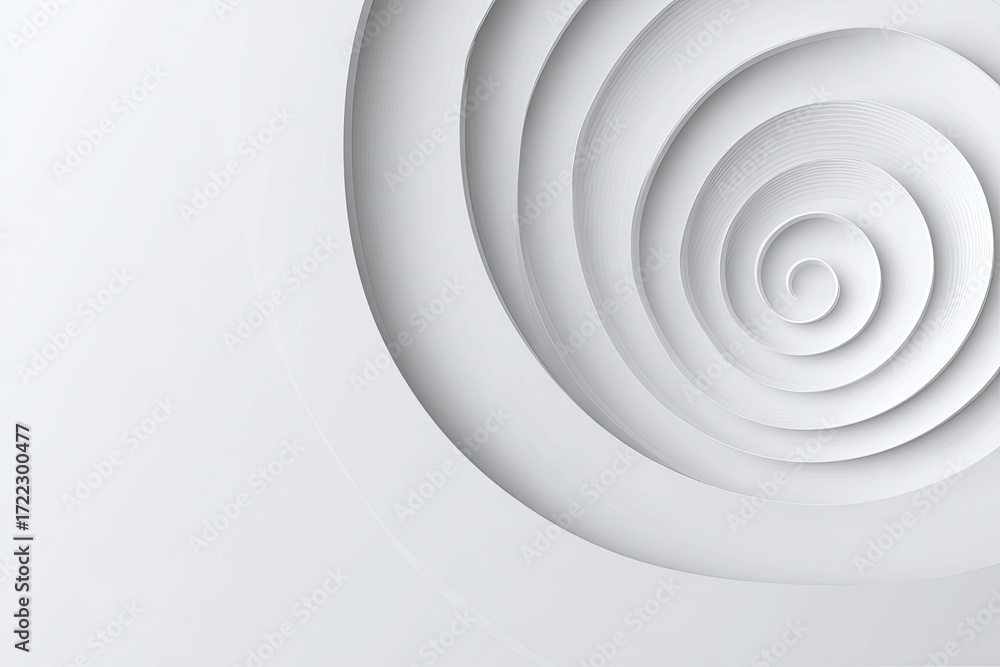 Obraz premium Abstract spiral design in light gray. Layered circles create a dynamic, inward-spinning effect. Soft, elegant, and minimalist
