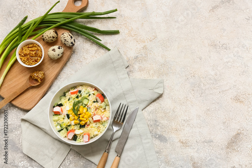 Bowl of salad with crab sti...