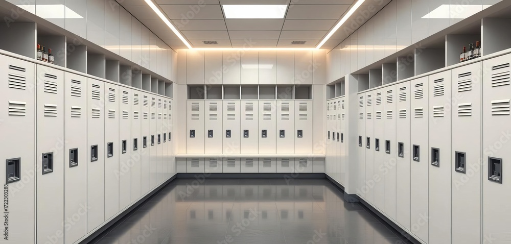 Obraz premium Sleek modern locker room with minimalist design, ample storage, modern, minimalist