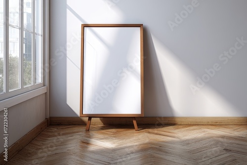 Blank canvas easel in a sunlit room