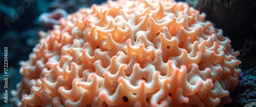 Intricate coral polyps resemble brain's convoluted surface, art, abstract