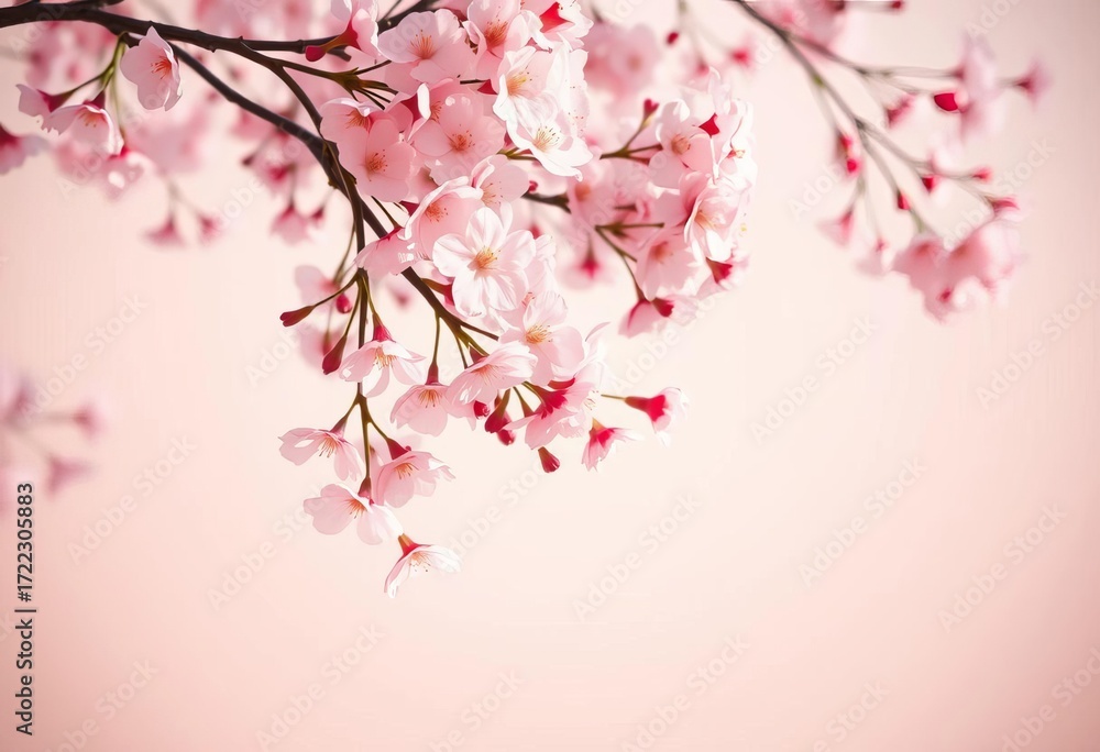 Obraz premium Soft pink cherry blossoms falling on pastel background, cute, blossom