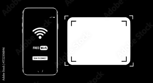 Illustration of smartphone displaying free wifi connection with a blank white space for advertisement on black background