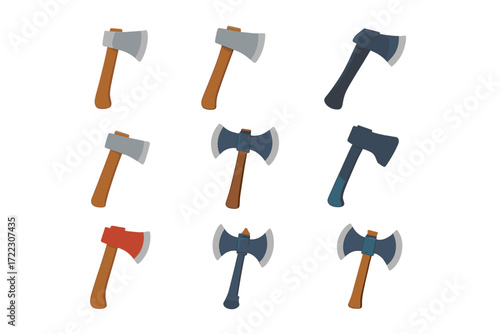 Axe silhouette icon set. featuring hatchet, tomahawk, lumberjack, double-bit, and chopping tools