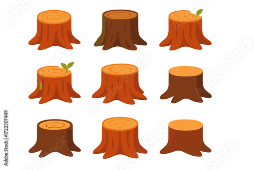 Nature silhouette icon set. featuring tree trunk, sprout, forest, stump, roots, and growth symbols