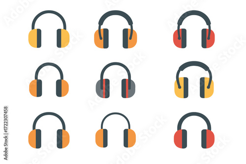 Music production silhouette icon set. featuring headphones, speakers, microphones, equalizer, dj, mixer, vinyl, audio waveforms