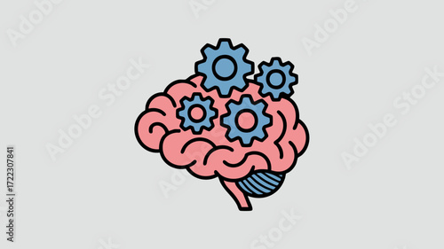 Illustration of a human brain with gears, representing cognitive processes and mental activity.