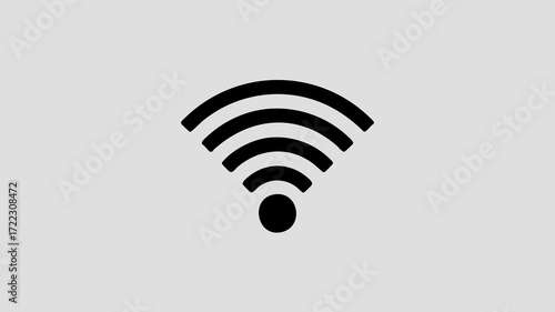 Black wifi symbol on a gray background, indicating wireless internet connection.