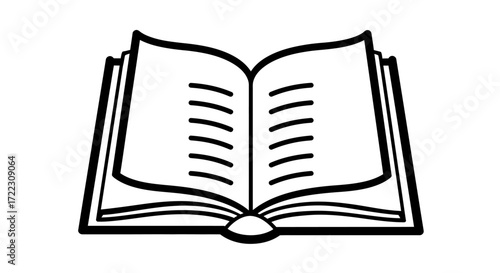 Open book illustration with simple lines representing pages and text, perfect for educational or literary concepts.