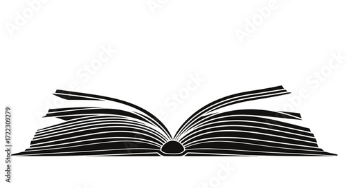 High-quality vector illustration of an open book with pages fanned out, perfect for educational designs, websites, or print projects.  Download this clean, crisp PNG for your next project and add a