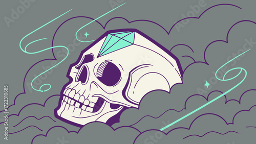 Skull diamond head vector graphic design illustration art print poster tattoo cloud smoke spooky halloween design