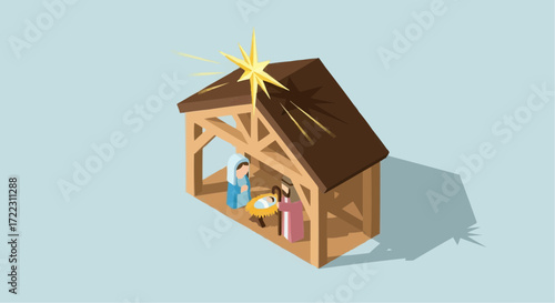Christmas icon vector 2025 nativity scene illustration with mary joseph and baby jesus in a manger under the christmas star vector art