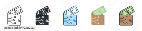 Digital Wallet Icon Set Multiple Style Collection