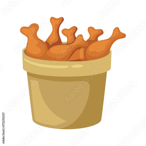 Bucket of fried chicken drumsticks