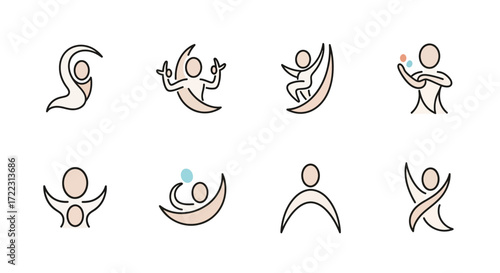 Simple line art icons depicting various ice cream cones, scoops, and desserts, including one location pin.