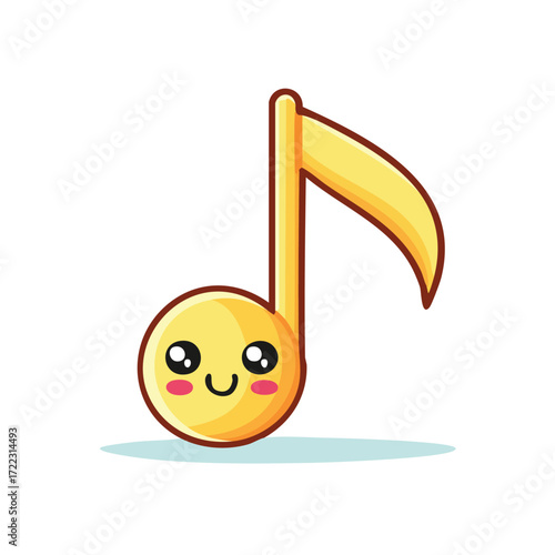 Cute cartoon musical note character with a happy smiling face and rosy cheeks.