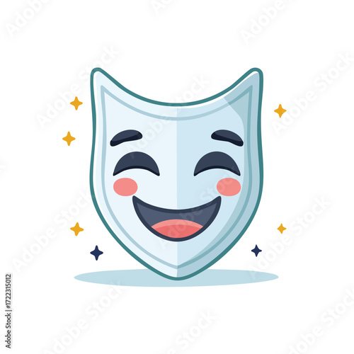 A smiling shield with rosy cheeks and closed eyes, surrounded by sparkling stars.