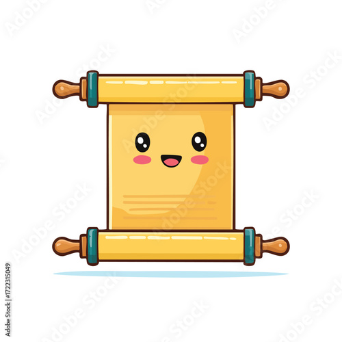 A cute cartoon illustration of a scroll with a happy face, perfect for educational content.