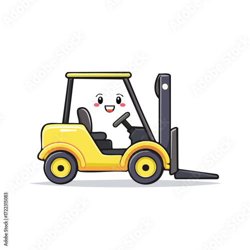 Forklift lifting cargo boxes in warehouse for industrial transportation and storage