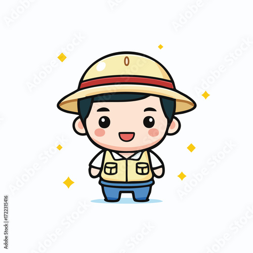 Funny cartoon builder boy giving thumbs up illustration