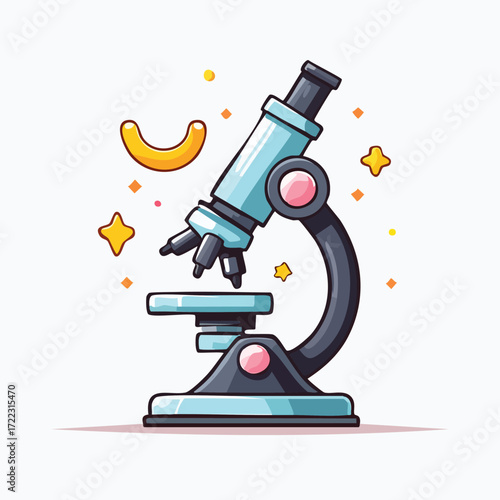 Illustration of a light blue microscope with pink accents, perfect for scientific research.