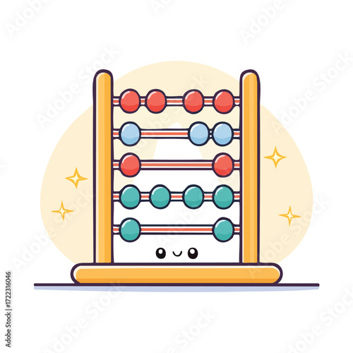 Cute cartoon illustration of an abacus with colorful beads and a smiling face, perfect for education.