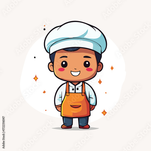 Vector icon of a funny cartoon baker with a chef hat and uniform, ready to cook gourmet food