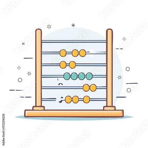 Illustration of an abacus, a wooden frame with beads used for calculations.