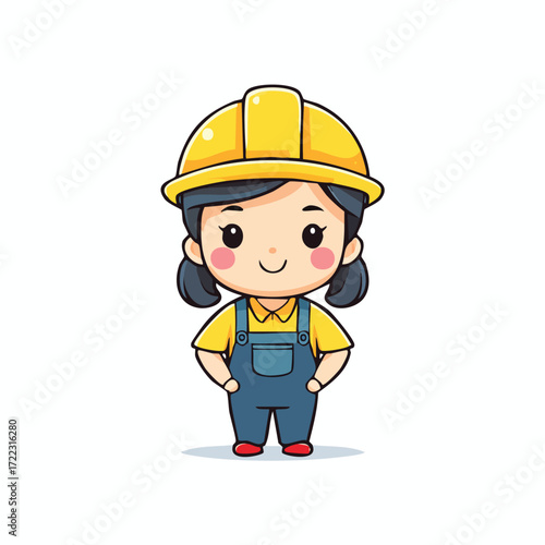 A hilarious cartoon construction worker wearing a safety helmet holds a blank sign, ready for your custom message